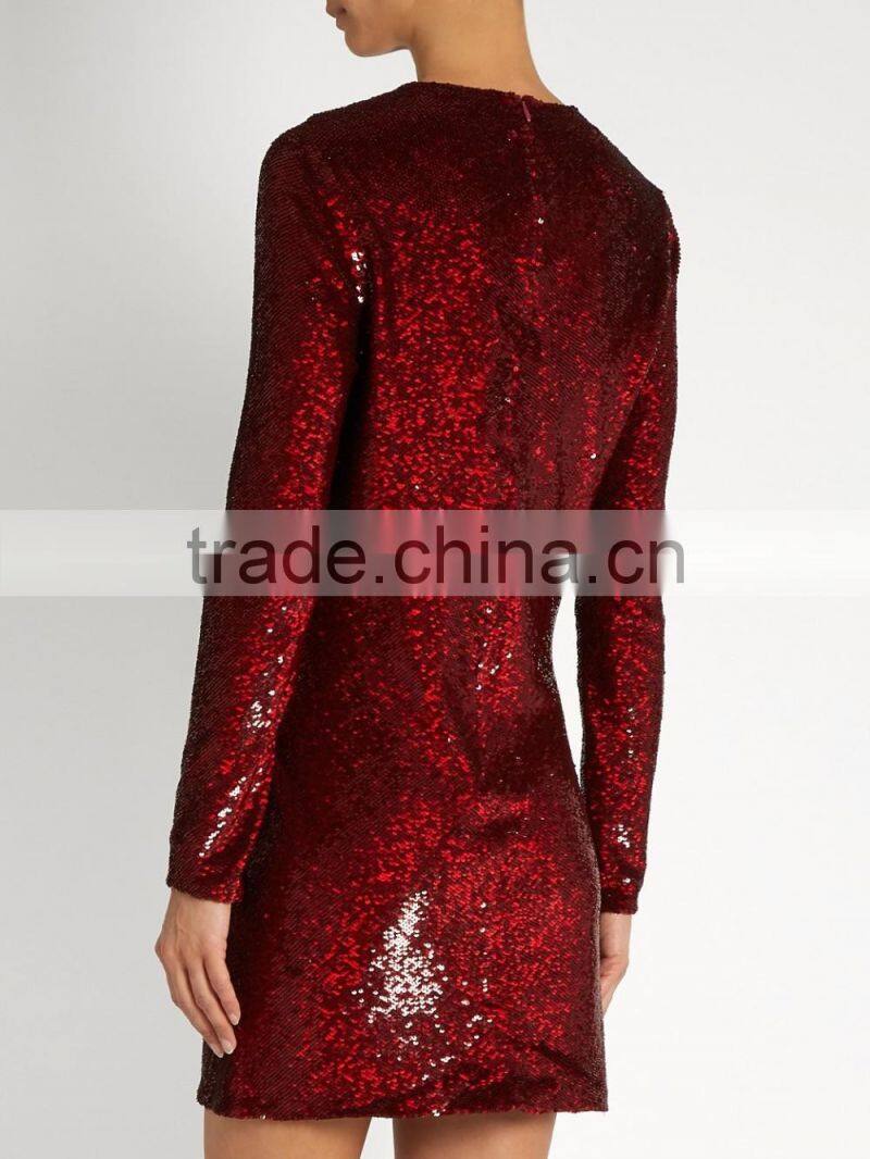 Color Changing Sequins-embellished Fabric Cowl-neck Silk Mini Dress Latest Dress Designs Photos HSD5616
