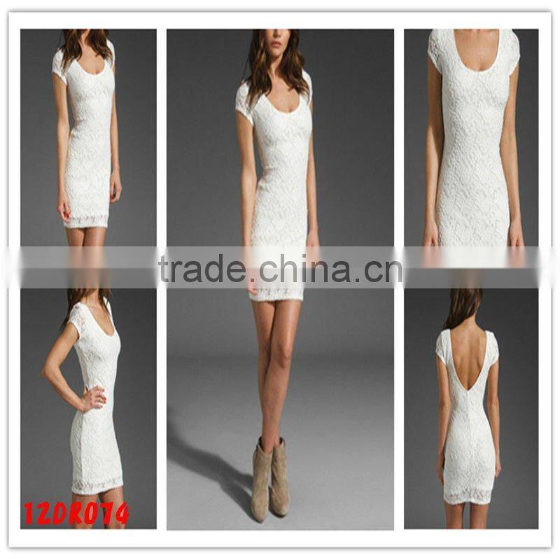 12DR156Summer Hot Seling Latest Design Frill Neck Jersey Blue Dress