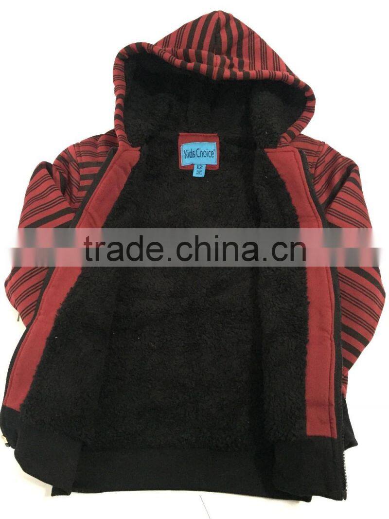 Children coat stripe style boy zipper jacket with hoody