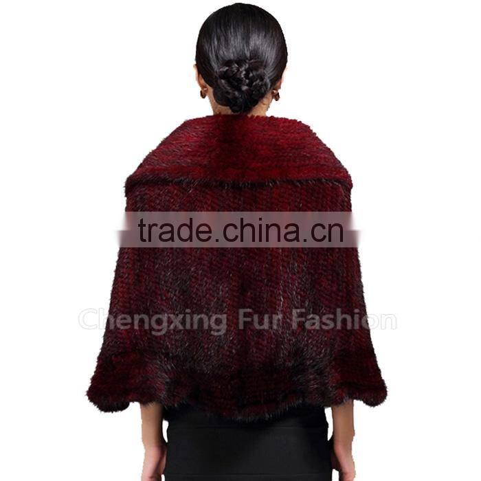 CX-B-M-21 Good Quality Fashion Cape Poncho/ Knitted Mink Fur Shawl