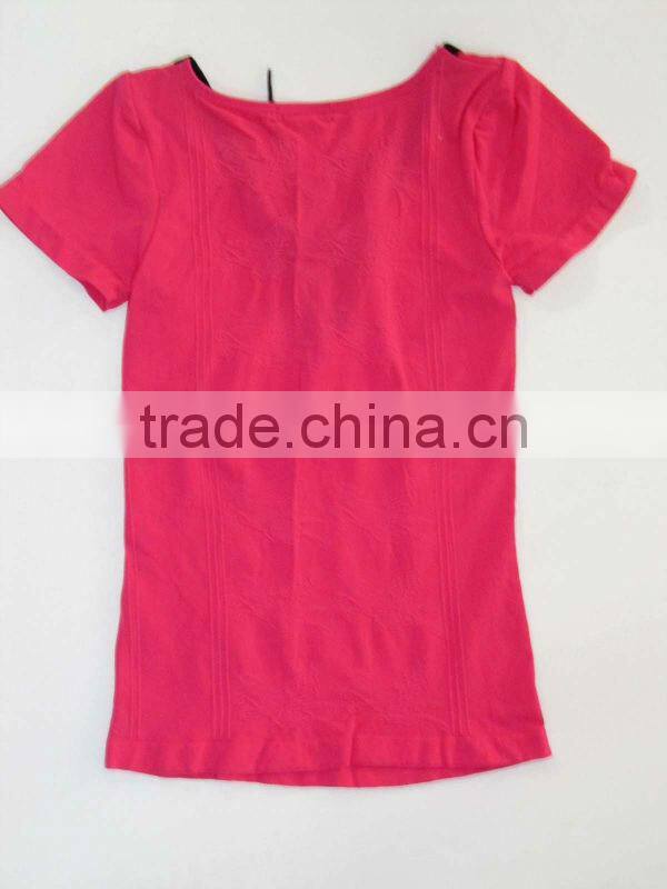 Seamless Solid Plain V Neck Short Sleeve T Shirt