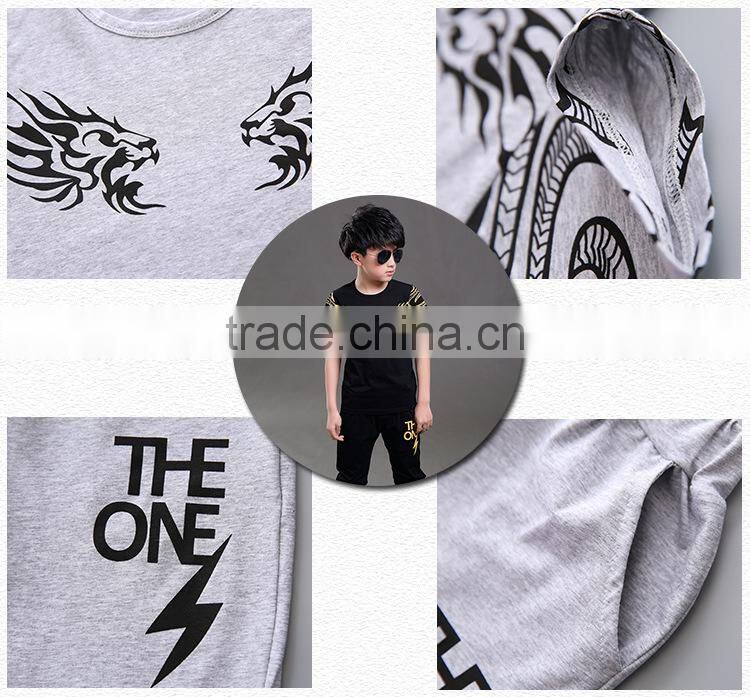 custom wholesale good quality summer boy t shit suit with printing dragon children shirt