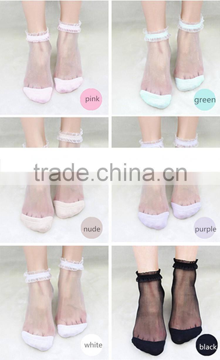 Fashion 20pcs/10pairs/lot Casual Crystal Silk Female Short Summer Sexy Transparent Elastic lace Socks Women
