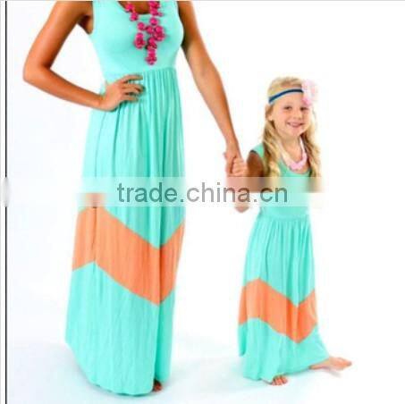 Wholesale Fashion Baby Girls Summer 100% Cotton Maxi Mommy And Me Girls Dresses Ruffled V Maxi Lace sleeveless Pettidresses