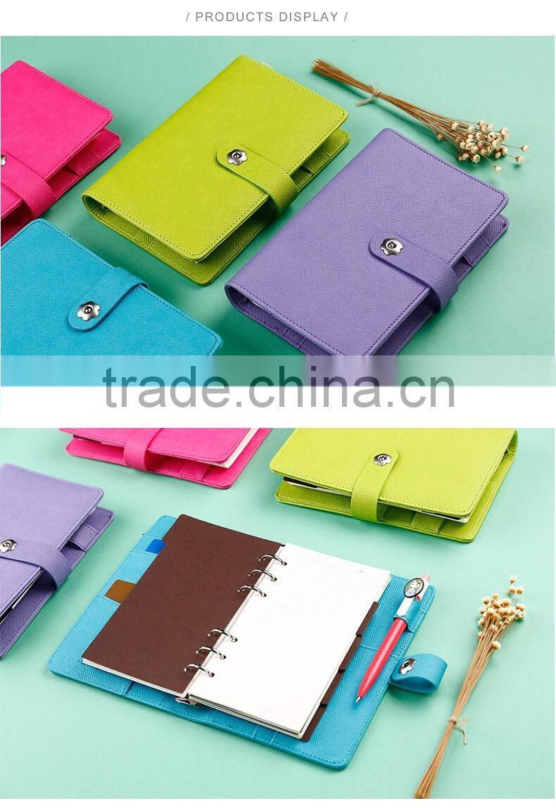 48K PU leather cover planner with metal clasp button embossed logo loose leaf binding organizer planner