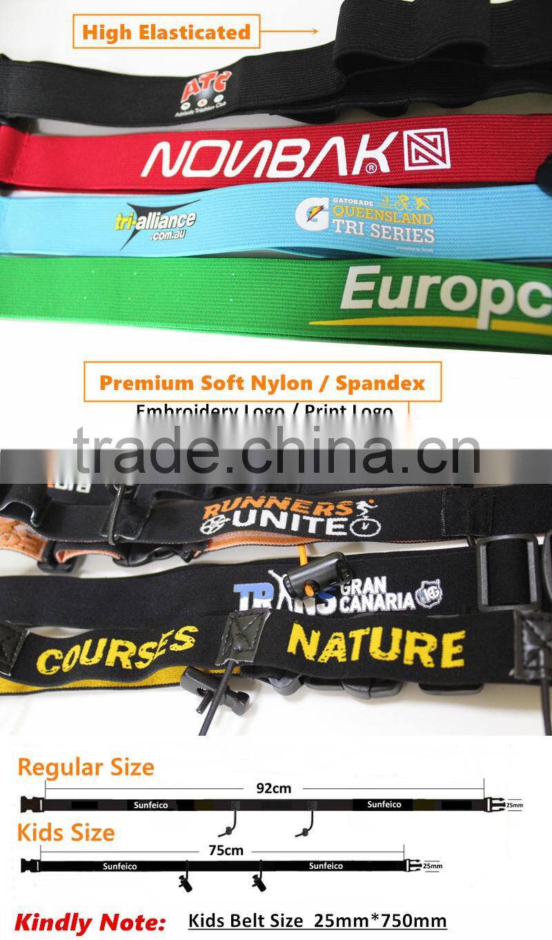 Customized Race Number Belt with Gel Holders - 6 belt colors - IronMan Triathlon Stretch Woven Logo Race Bibs Number Belt