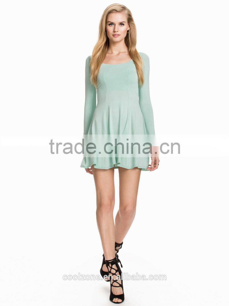 High quality long sleeve round neck skater dress cheap jersey dress