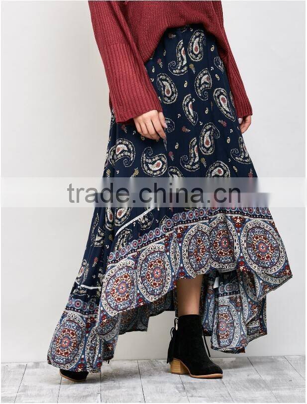 High quality skirts floral pattern printed bohemian long maxi skirt women custom skirt