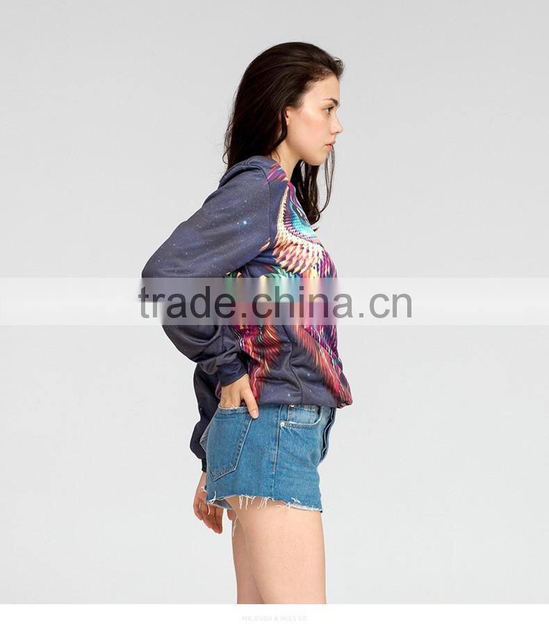 Unisex owl 3d print effect couple pullover sweatshirt without hood