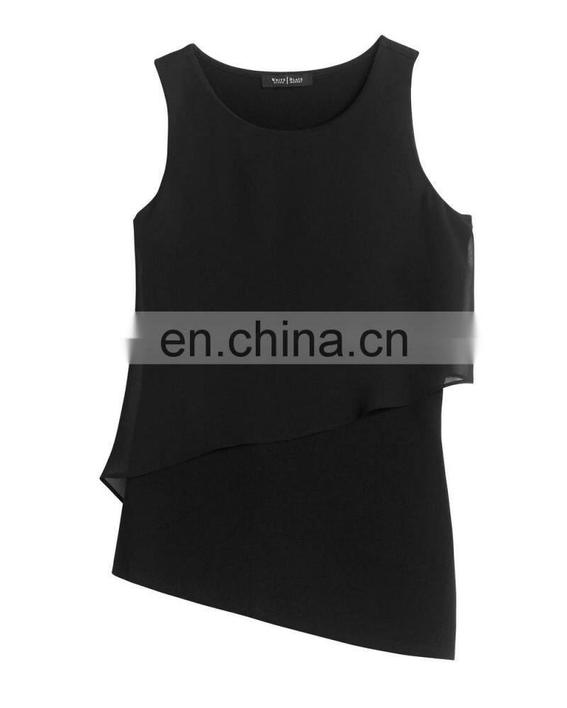 women sleeveless black slim layer front tank top blouse