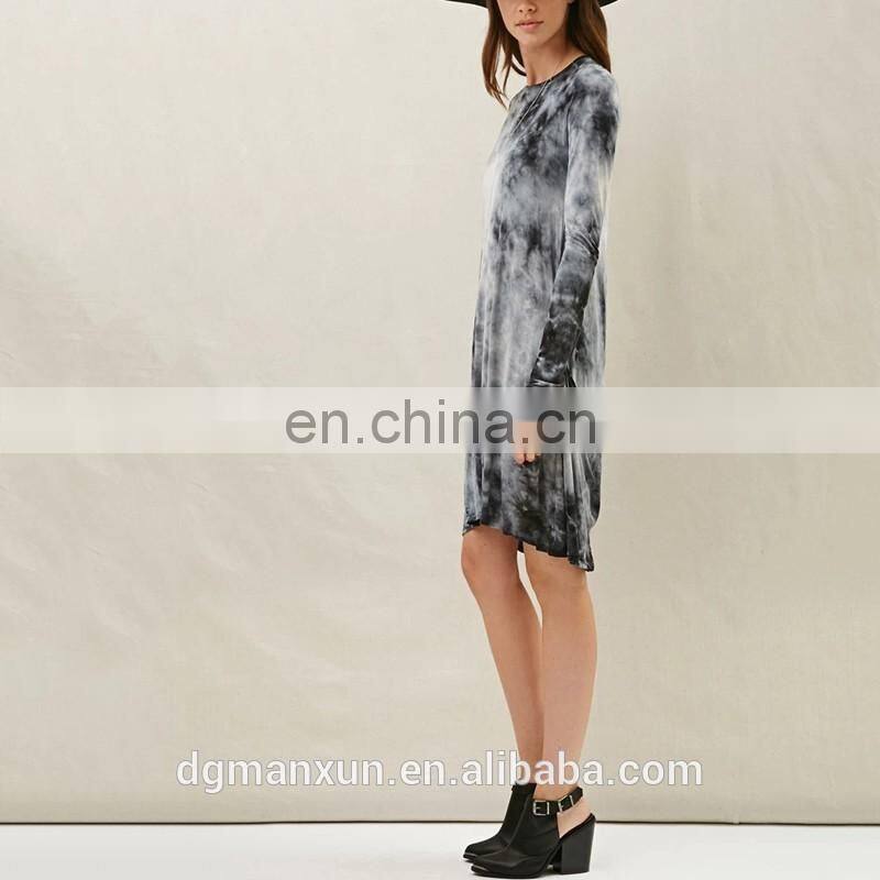 Tie Dye Tunic Dress Long Sleeve Ruffle Tunic Soft Dress With Cutout Detail On Back Backless T-shirt