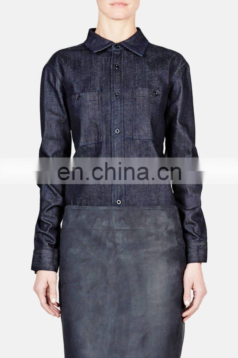 womens jeans shirts fashion dark navy denim shirts cotton shirts custom