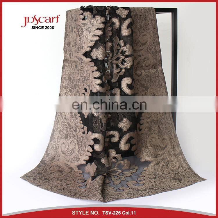 Super quality burnout flower pattern silky viscose shawl scarf
