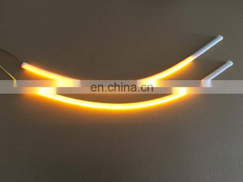 universal 2x60cm car led flexible DRL with running turn signal car headlight flow turn light