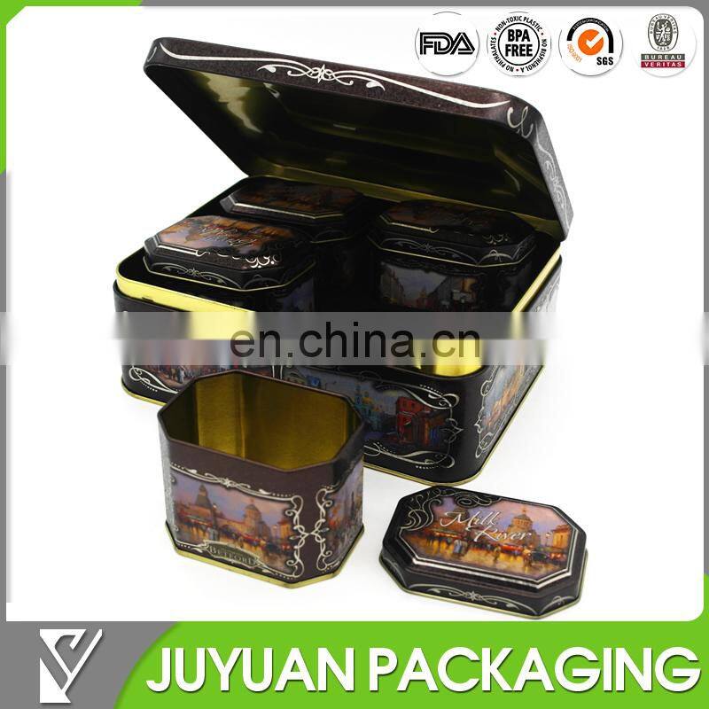 2015 top design square octagonal tea tin can for sale