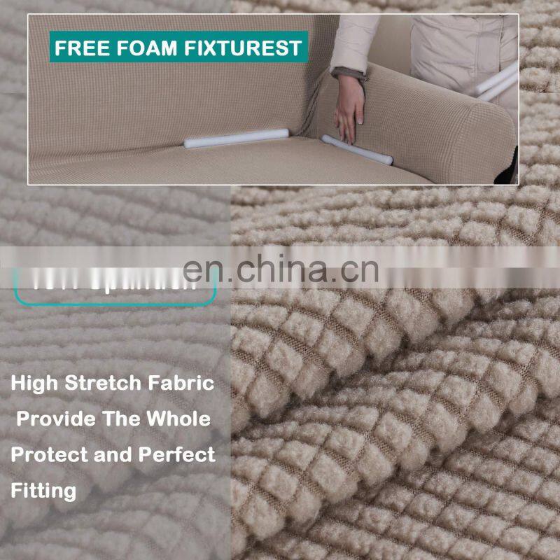 Checked cover Easy-Going Fleece Stretch Sofa Slipcover Spandex Non-Slip Soft Couch Sofa Cover, Washable Furniture Protector