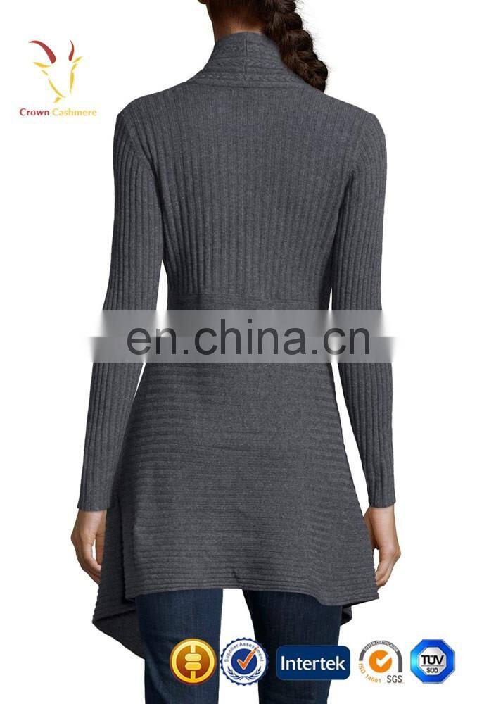 Ladies waterfall rib knitted cashmere cardigan sweater