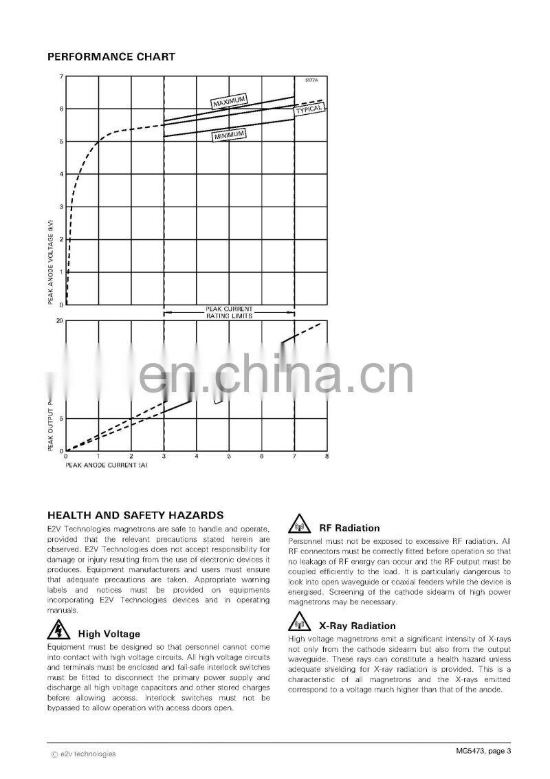 Marine electronics maritime navigation communication Furuno marine radar spare parts UK MG5473 E2V 12.5KW 9GHz X band magnetron