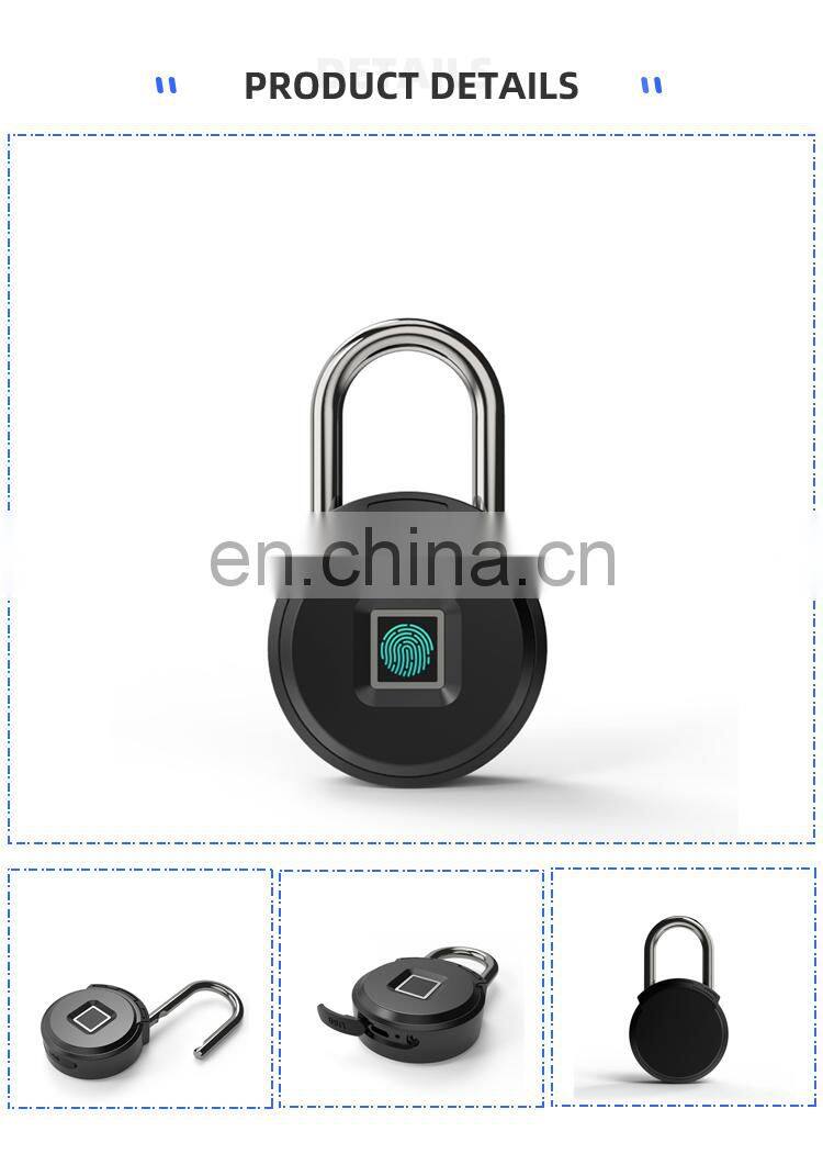 Door Suitcase Wall Cabinet fingerprint smart Padlock Waterproof IP65 Smart Digital Alarm Fingerprint Pad lock usb charging