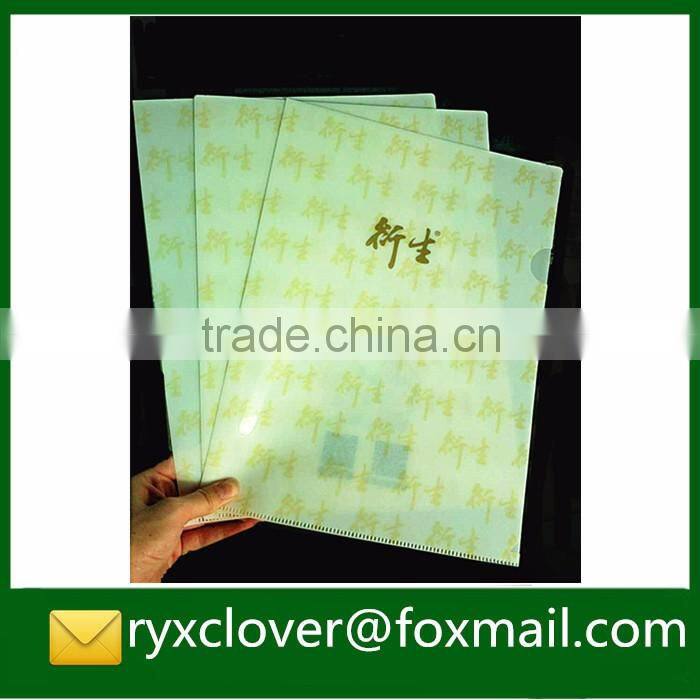 Custom clear printing A4 size PP plastic L-shape file folder for promotion gift