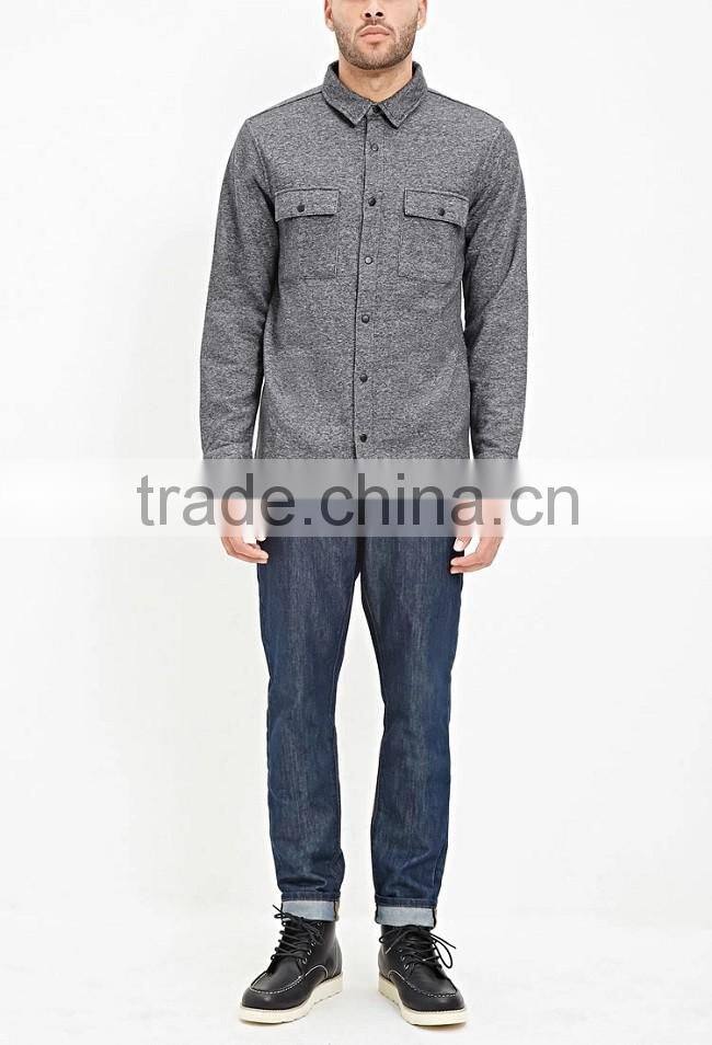 Cool man grey thick winter warm long sleeve button down shirts