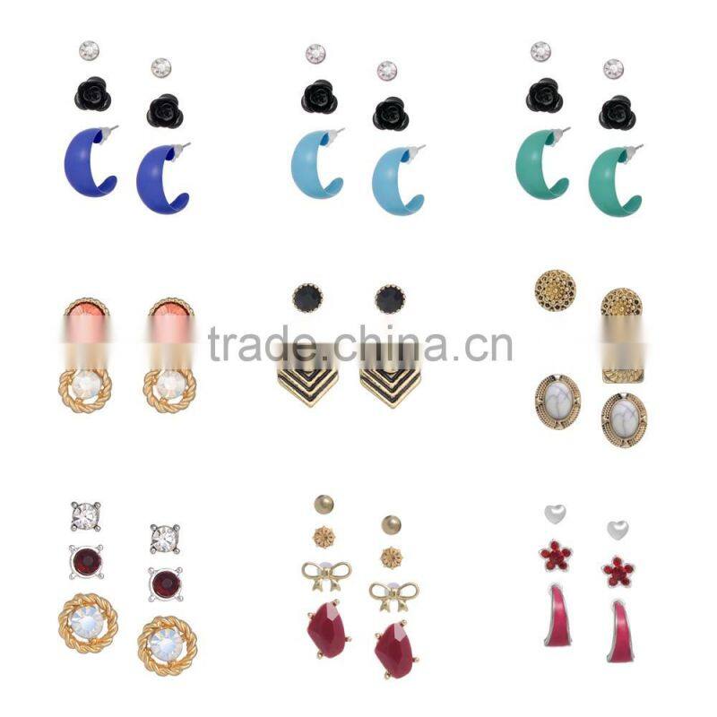 9 Pairs Small Cute Simple White Tone Design Post Stud Earrings Set for Girls Kids