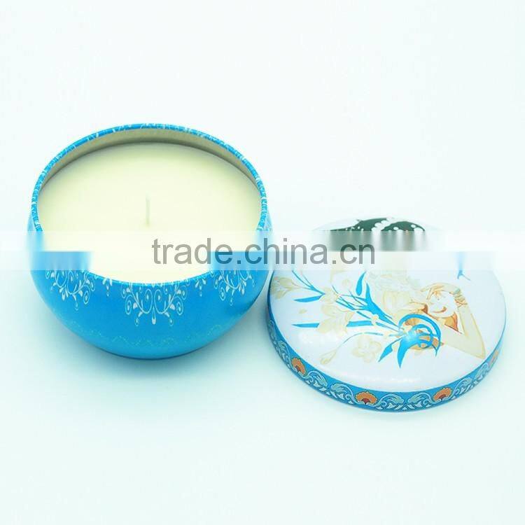 scented soybean wax candle in tin box with metal lid