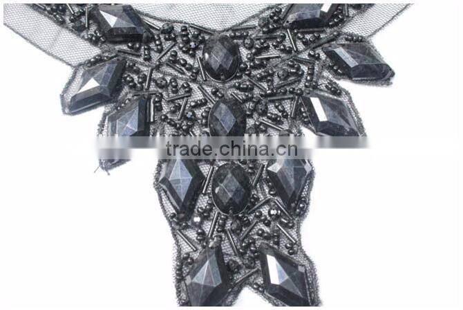 Factory OEM/ODM Garments Accessories Collar,Handmade Cheap Black Acrylic Big Beaded False Collar for Wedding Dress