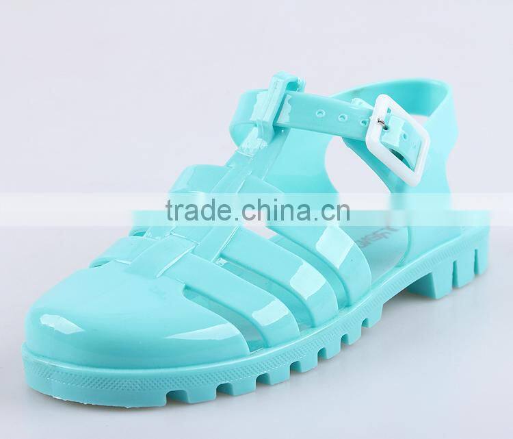 2015 flats pvc jelly shoes strap roman plastic lady sandals causal shoes