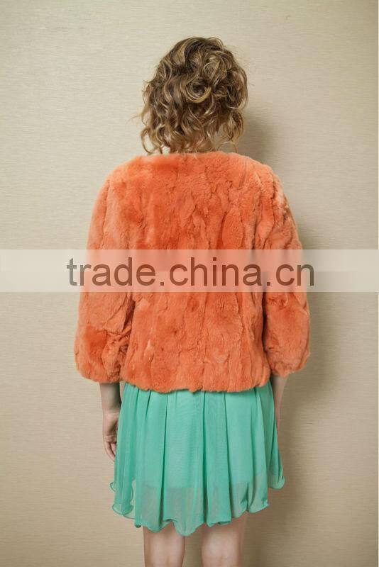 QD21769 Cute Sheared Rex Rabbit Fur Jacket From China