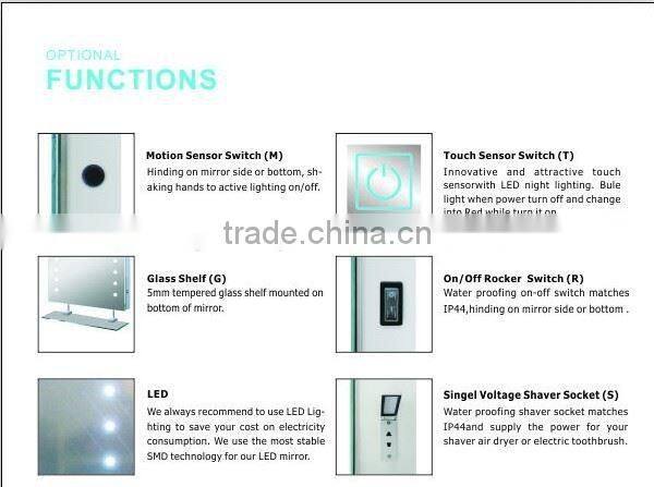 Hot-sale IP44 led Light Anti fog Hotel Bathroom Lighted Wall Mirror With Sensor