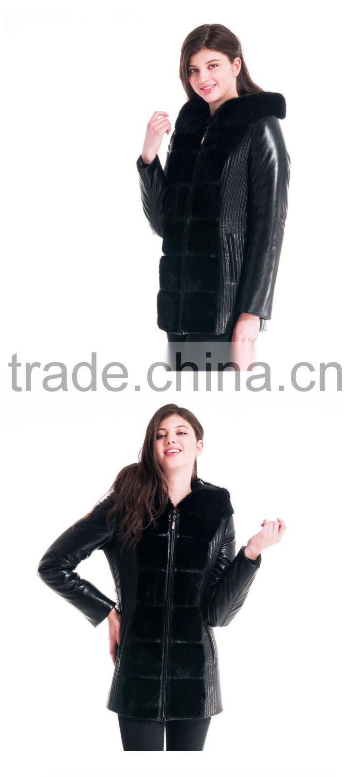 New Design Winter Women Medium Length Slim Fit Coat With Mink Hat Overcoat