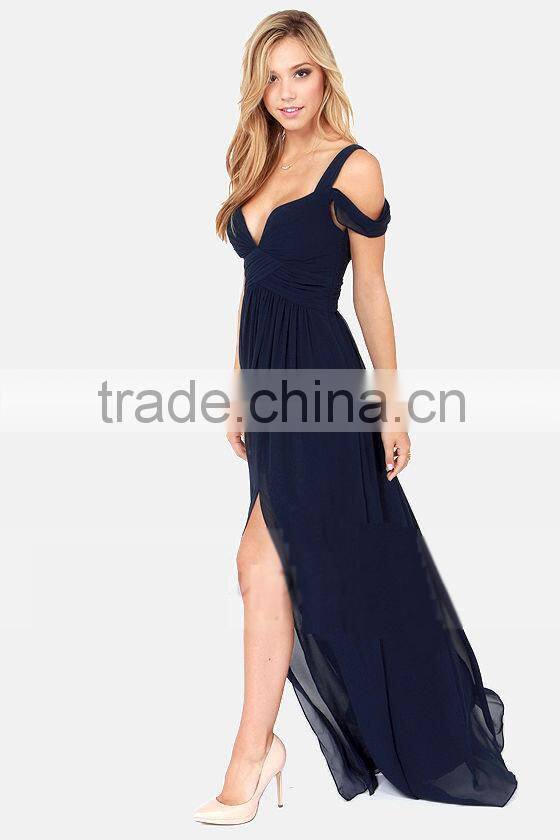 Women's Cute Dark Blue V-Neck Dress