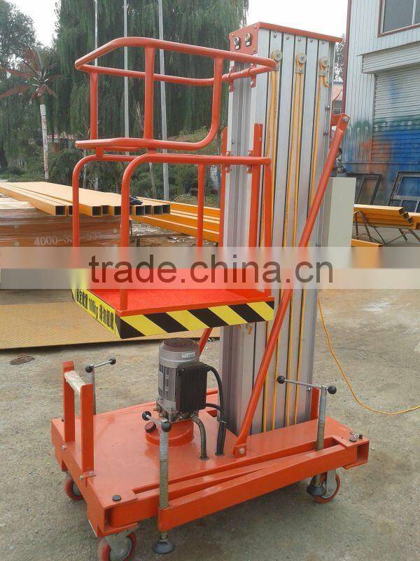 single mast aluminum electric vertical work lift platform