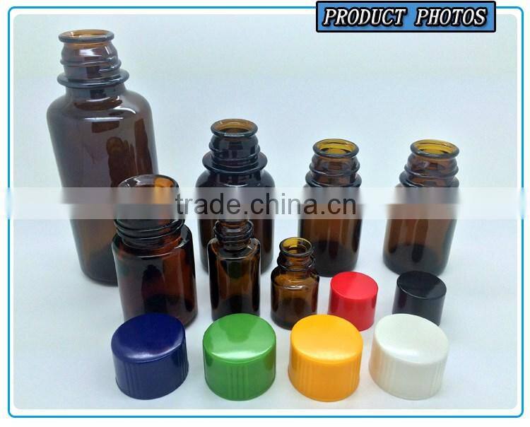 New design amber glass essential oil bottle with plastic cap