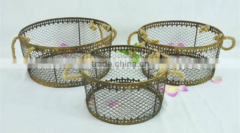 Vintage handmade outdoor round wire mesh storage baskets