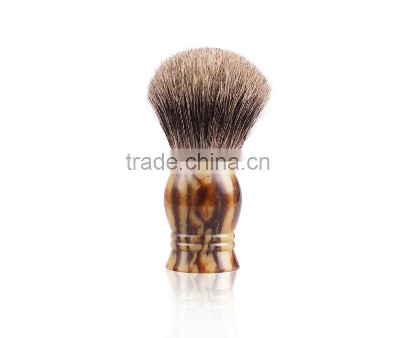 Cosmetic badger hair shaving brush with resin handle