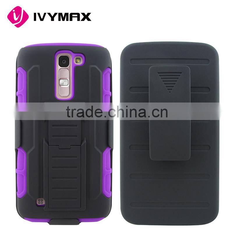 IVYMAX Factory Wholesale Smartphones Case Cover Heavy Duty Combo Stand Box Belt Clip Holster For LG K7/Tribute 5