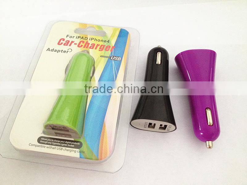 Promotional 2.1A+1A dual in-car charger 5V 2 in 1 car charger with IC smart chip