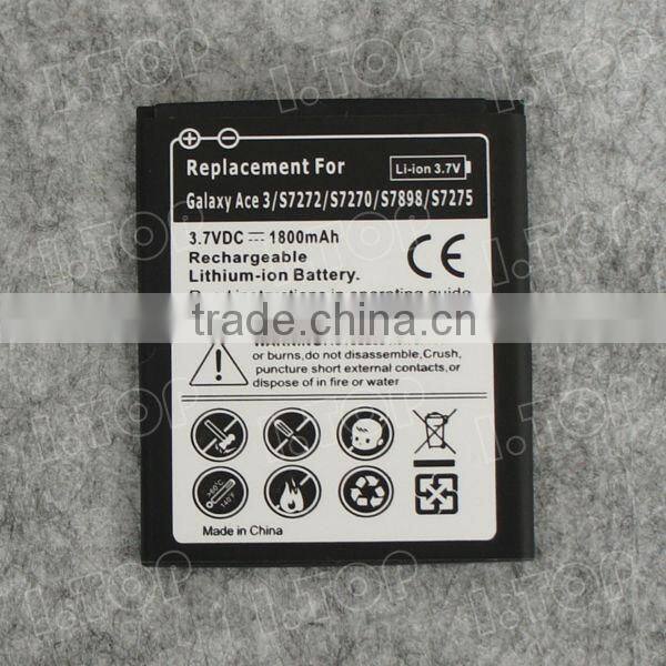 3.7V 1800mAh Battery for Samsung Galaxy ACE 3 S7272, made in china