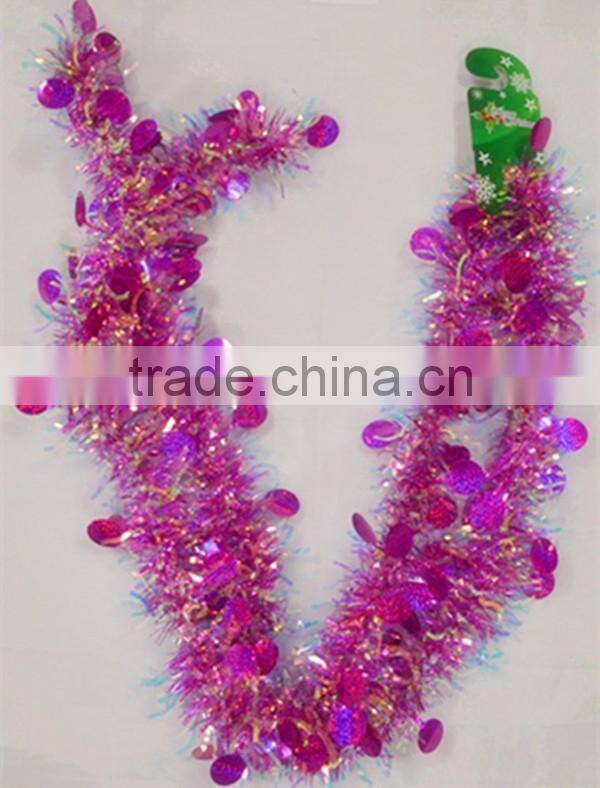 Fuchsia Tinsel Wreath With Holographic Flower For Christmas And Wedding Ornament