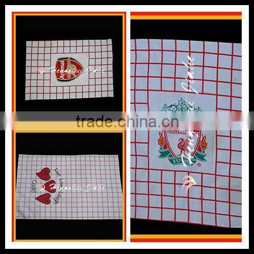 checks design tea towel with printed logo