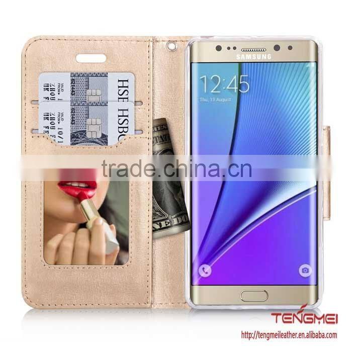 Wallet Case with Cosmetic Mirror and Bow-knot Strap case for Samsung Galaxy Note 7 Rose Gold color