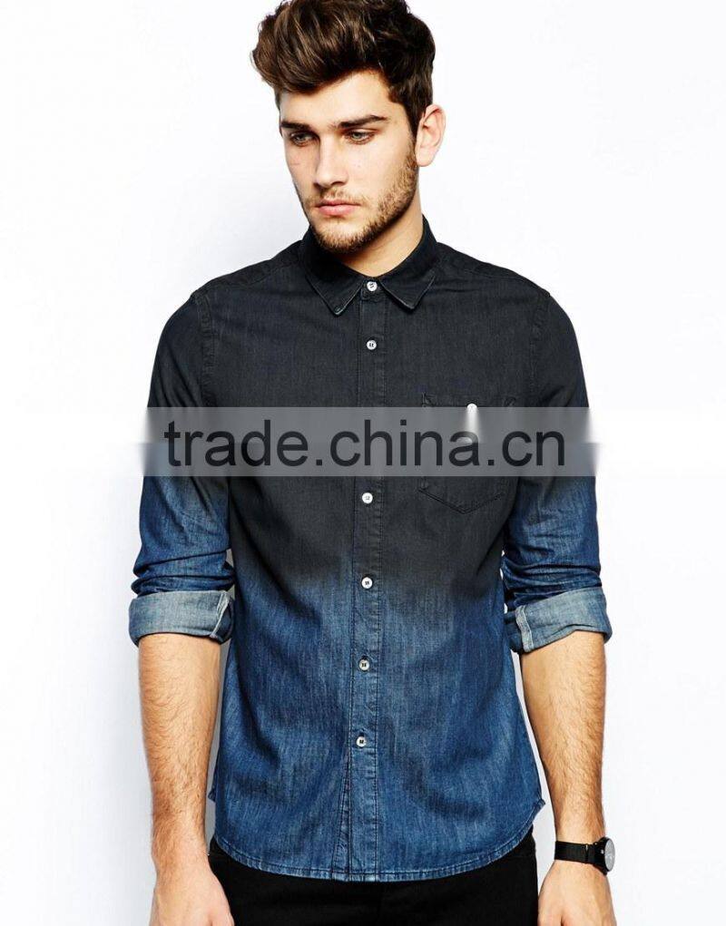 2015 male Long Sleeve Cotton Blouse Men Loose Tops Street Denim Shirt (JXW816)
