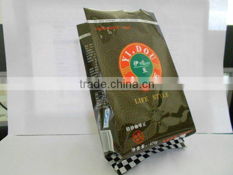 coffee bean sides gusset plastic bag with valve