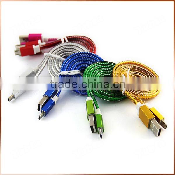 2015 best selling colorful braided usb fishnet usb cable with sync data 5pin micro usb aluminium cable for iphone charger cable
