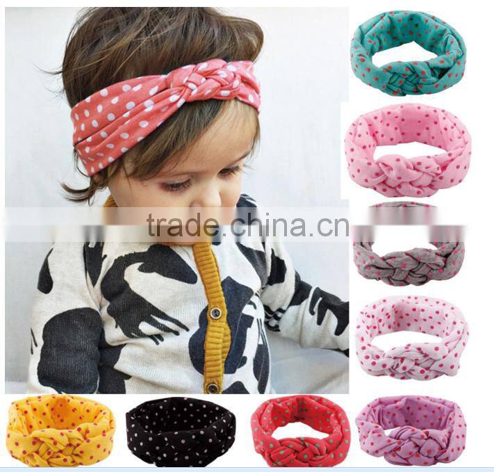 Children's hair European female baby knitting cross hair band cotton elastic headband hand knot of peace