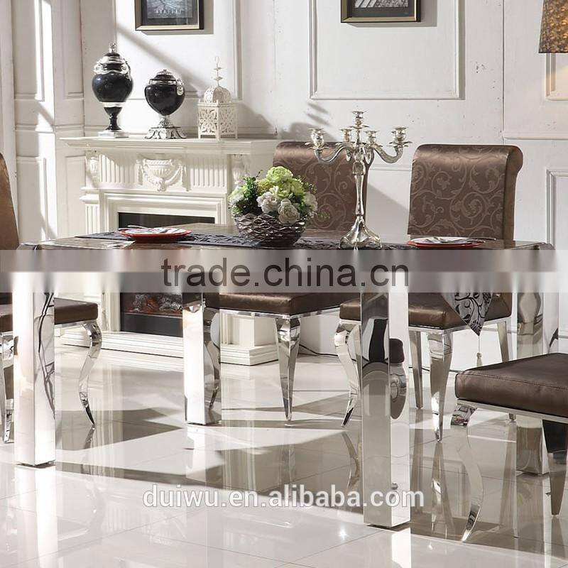 Shunde furniture modern stainless steel 4 seater dining marble table designs