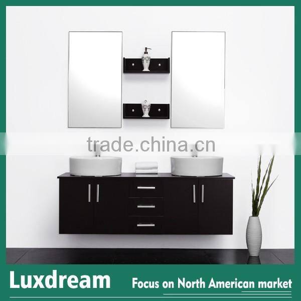 White bowl shape ceramic basin mini bathroom vanity with side cabinet