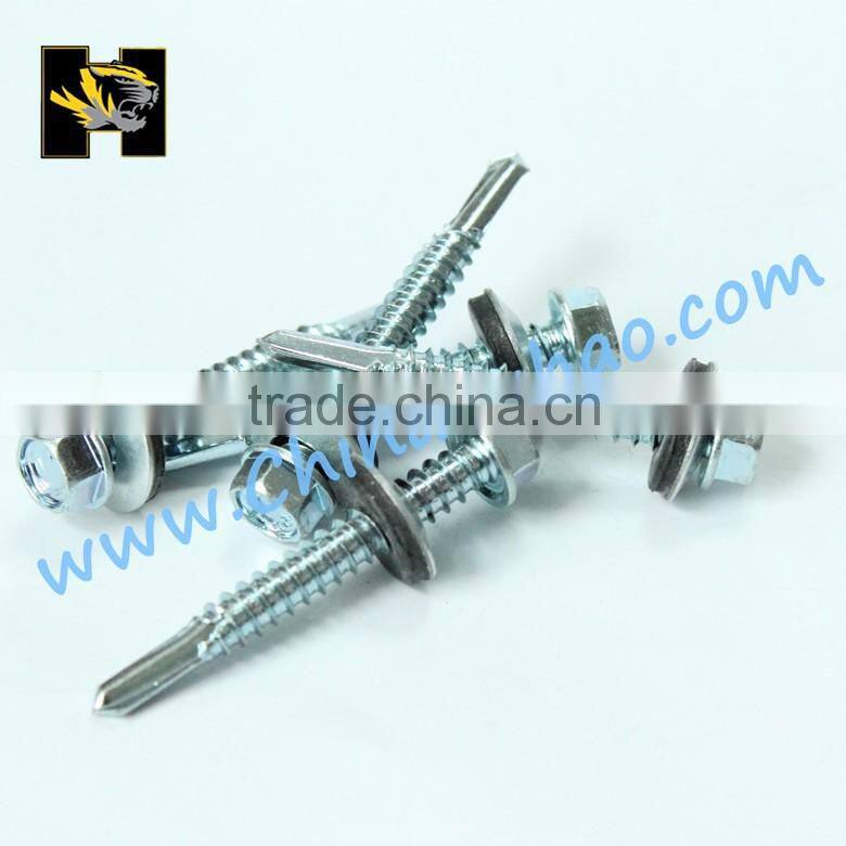 AS 3566 Indented Hex Flange Washer Head Double Thread Grip on Shank BSD Thread EPDM Washer Self Drilling Screw
